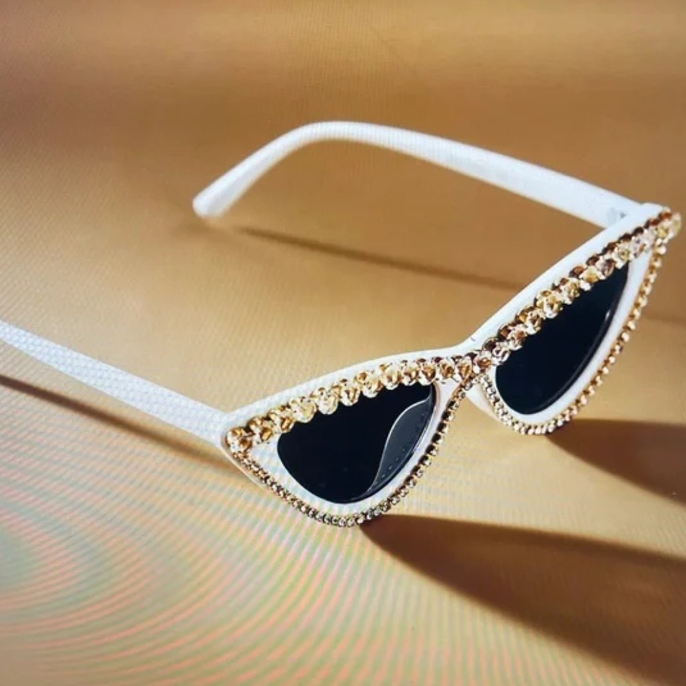 Anthropologie White and Gold Cat-Eye Sunglasses NEW